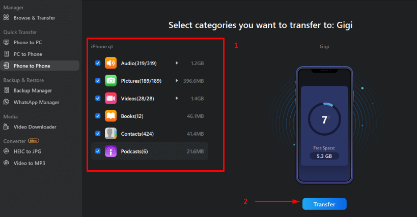 select the file you want to transfer